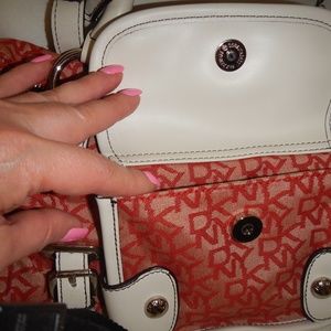 Dkny Bags - DKNY Signature Red-Fabric Satchel/White Handles Dkny Bags - DKNY Signature Red-Fabric Satchel/White Handles
